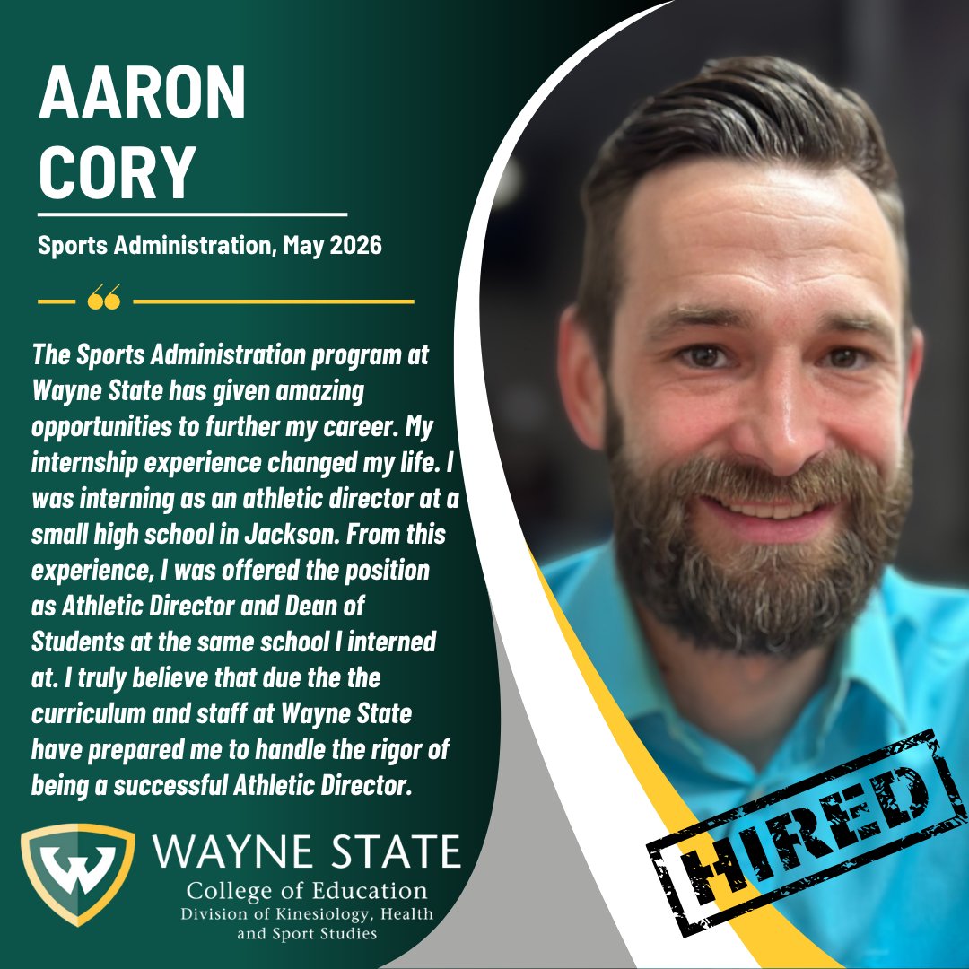Happy Friyay! We are thrilled to share that Aaron Cory, a 2025 graduate in Sports Administration, has secured his dream job! 🎉💯 We wish you all the best as you embark on this new journey; you're going to excel! #AimHigher #WarriorStrong #WayneStateUniversity #StudentSuccess