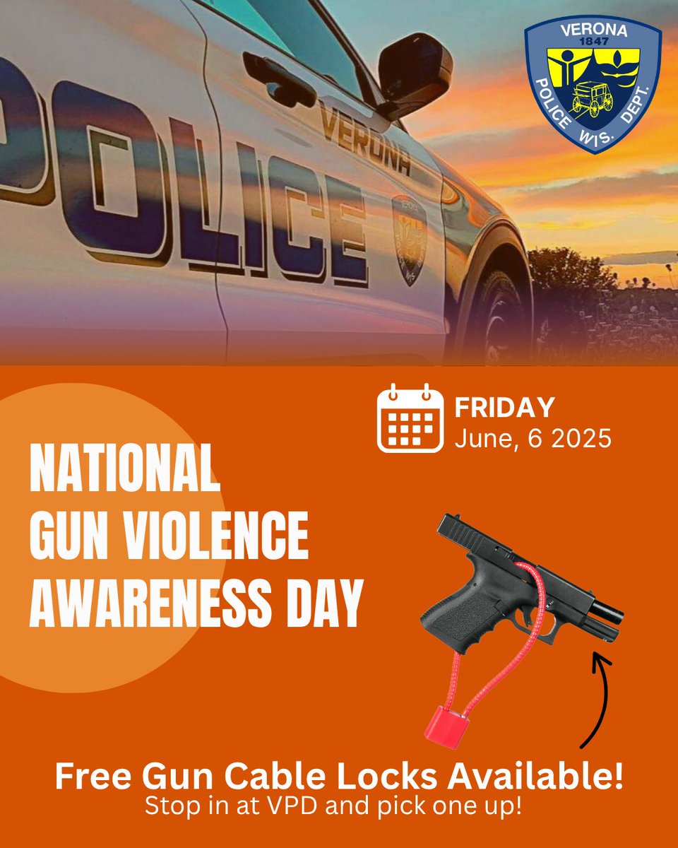 🗓️National Gun Violence Awareness Day - June 6
🟧#WearOrange to honor victims and survivors of gun violence.
We offer FREE gun cable locks to help you store your firearms safely and responsibly.
✅ No questions asked
✅ Available at the front desk
✅ While supplies last

#vpd