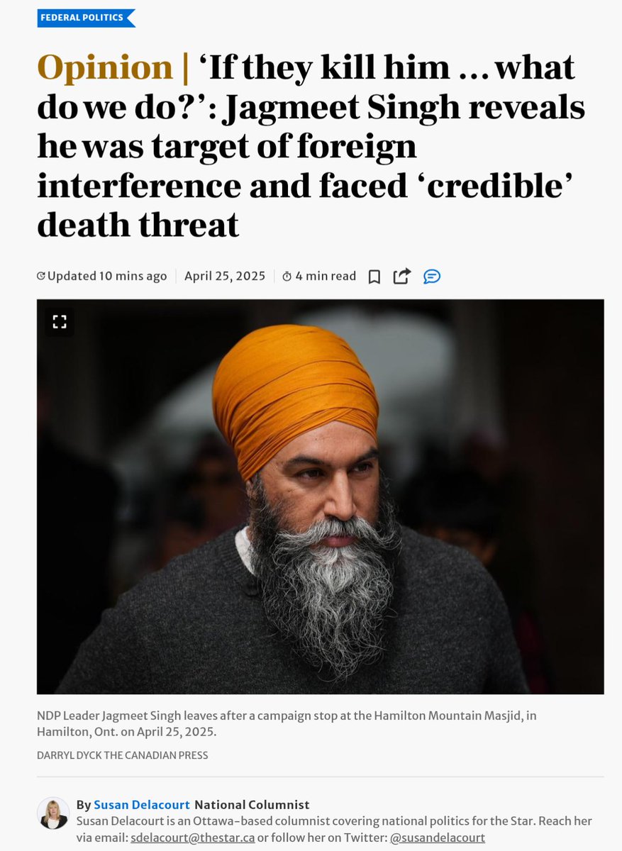 <a href="/natnewswatch/">National Newswatch</a> This is the same Modi Govt that tried to assassinate Carney's political opponent Jagmeet Singh.

Carney should not remain PM if assassination attempts on democratically elected leaders isn't a redline for him.