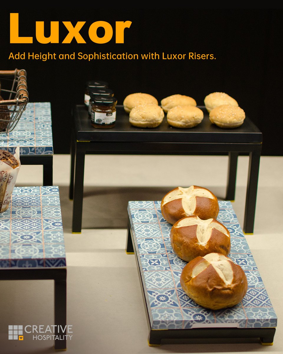 **Elevate Your Hotel Buffet Displays with Luxor Risers!**

  ✨ *Inspired by the grandeur of the Luxor Pyramid,* these risers bring unmatched versatility to food presentation. 

  #LuxorCollection #CreativeHospitality #HotelBuffets