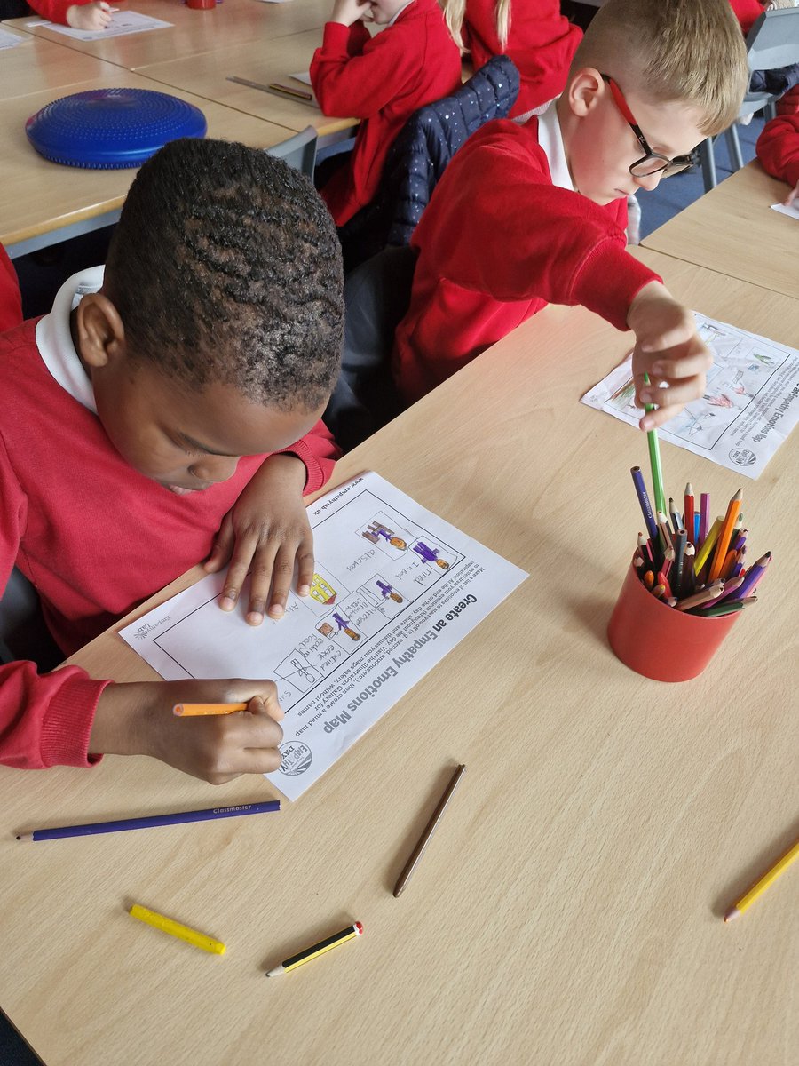 Year3L's tweet image. We took part in the #sparkempathy lesson with Sue Cheung and Alex Latimer and created our emotion maps. @PrimaryGreat @EmpathyLabUK #empathyfestival