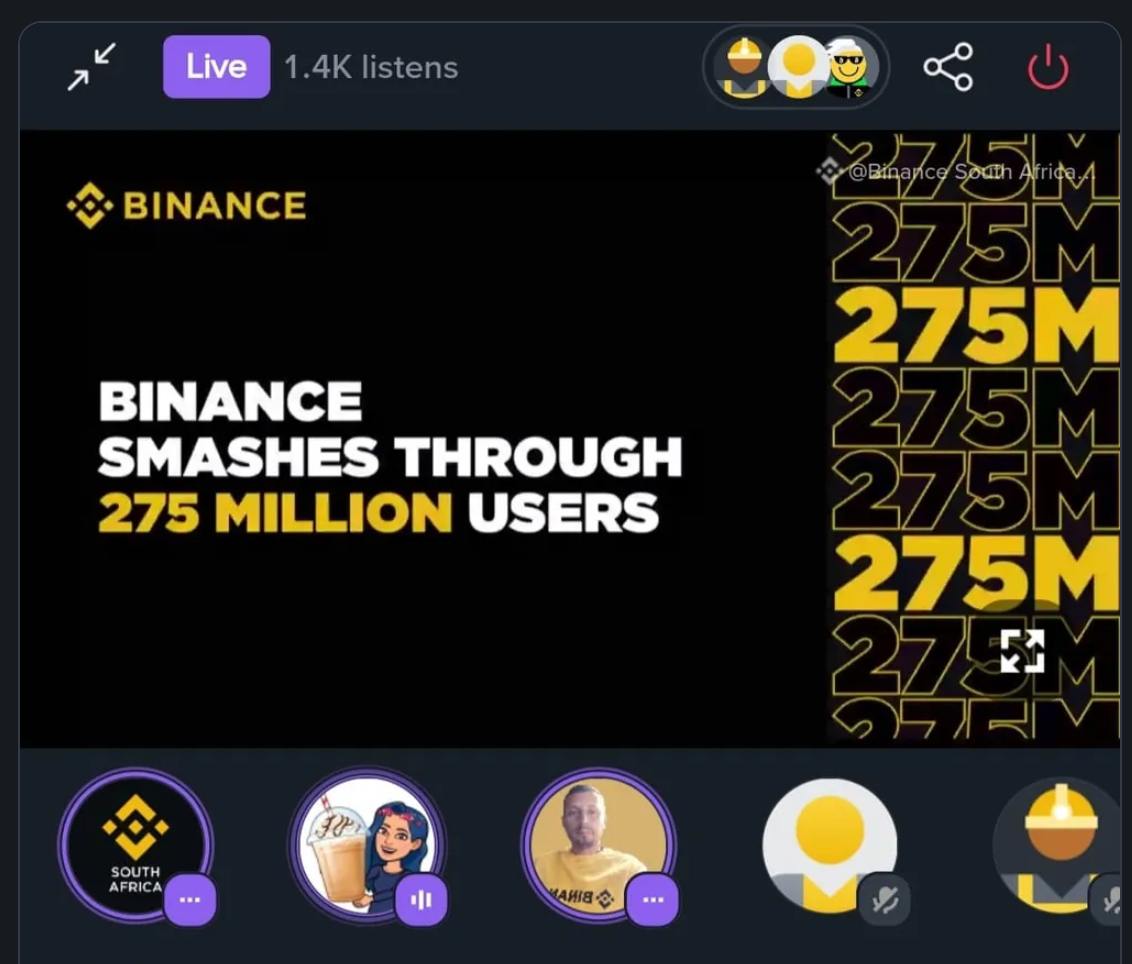 Thank you SA 🇿🇦 Binancians for celebrating our 275 million user milestone with us on <a href="/binance/">Binance</a> Square 🙏 we had 1500+ users tuning in. We will continue to grow and #exchangeTheWorld #binance    #BNB