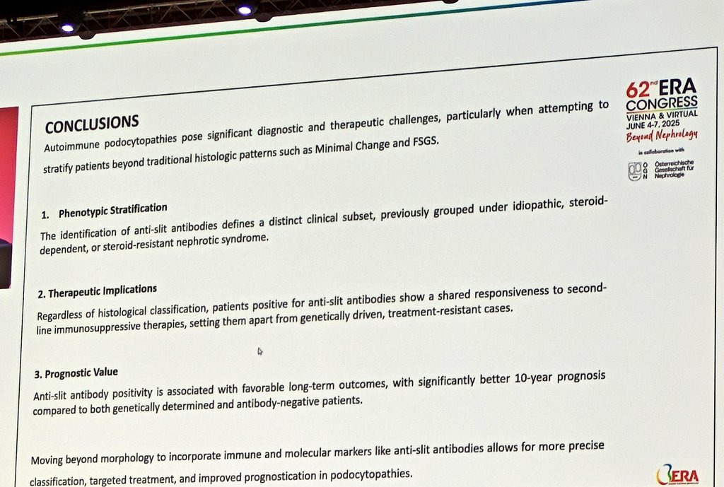 Arunkumar (@arunkr_dr) on Twitter photo 🔬 Insightful talk by <a href="/RagliantiV/">Valentina Raglianti</a> on the role of anti-slit diaphragm antibodies in MCD & FSGS — paving the way for future diagnostic breakthroughs!
#ERA25 #NephTwitter #GlomerularDisease 🔬 Insightful talk by <a href="/RagliantiV/">Valentina Raglianti</a> on the role of anti-slit diaphragm antibodies in MCD & FSGS — paving the way for future diagnostic breakthroughs!
#ERA25 #NephTwitter #GlomerularDisease
