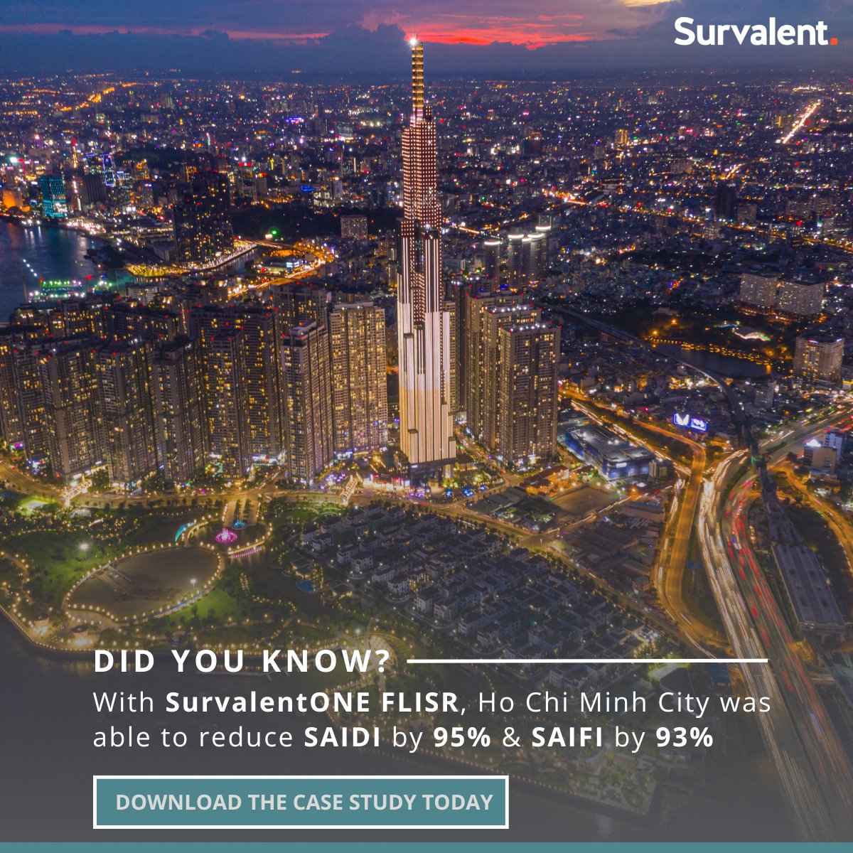 Ho Chi Minh City delivers electric power to 2.72 million meters. Read how they deployed SurvalentONE Fault Location, Isolation, and Service Restoration (FLISR) to improve reliability &amp; resiliency – decreasing SAIDI by 95% &amp; SAIFI by 93%. bit.ly/44Quoly

#FLISR #SmartGrid