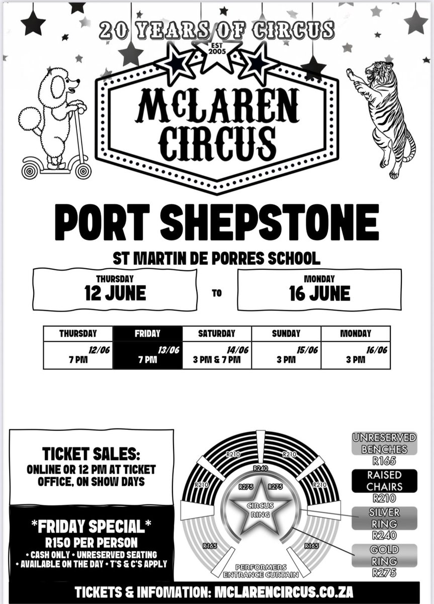 mclarenscircus's tweet photo. Book online & save for @mclarenscircus Popular Show in #PortShepstone till Monday 16 June #YouthDay 🎪😂😍🥳❤️
#KZN #KZNEvents #kznsouthcoast #eThekwini #hibberdenekzn #MargateKZN #PortEdward #Scottburgh #Ugudistrict #Umtentweni #Uvongo
Buy Tickets online: https://t.co/Y5XPaa1RcI https://t.co/UVA2R7mj2D