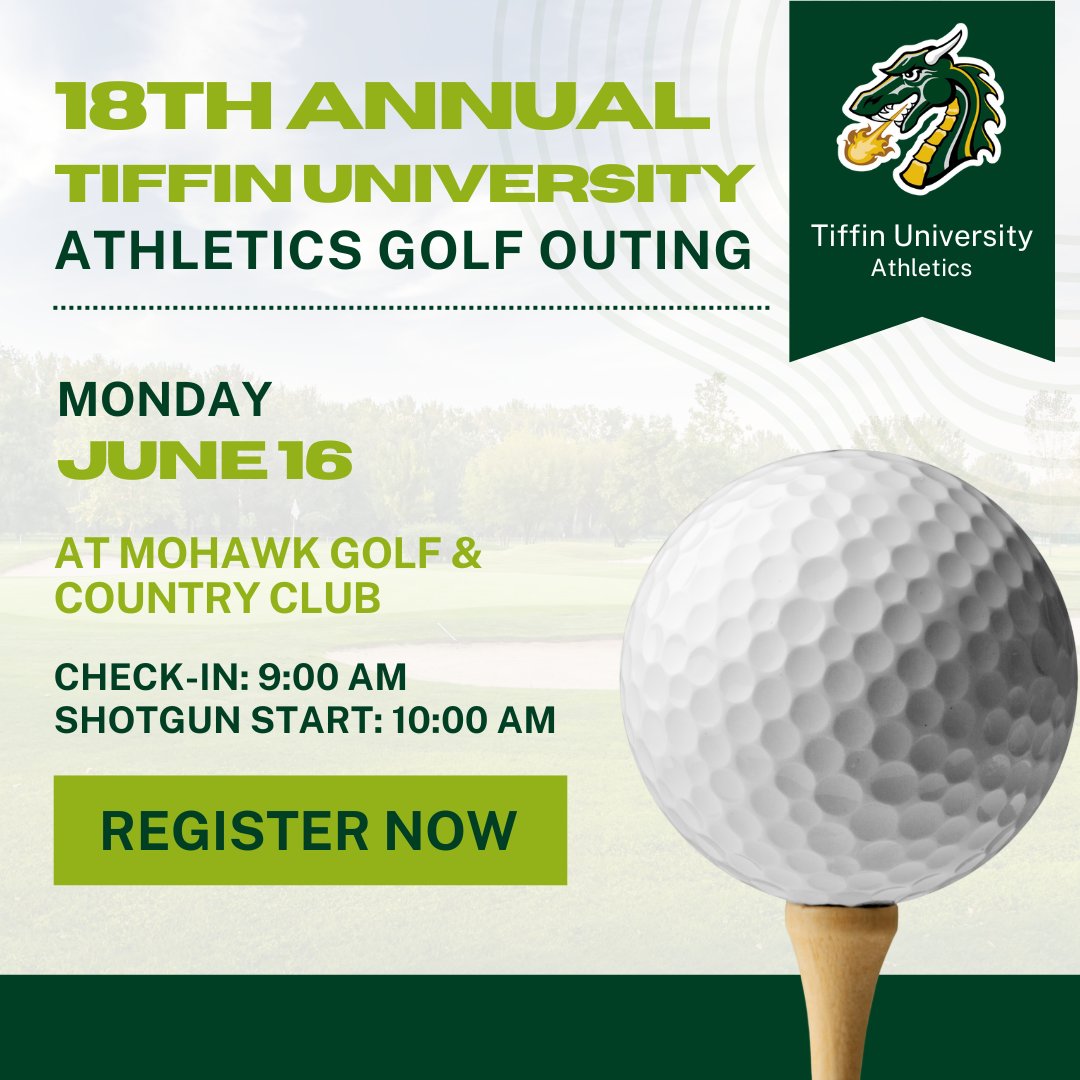There is still time to register for Tiffin Athletics 18th Annual Golf Outing on June 16! Sign up using the link below.⛳️⚽️🐉

Link://my.onecause.com/event/organizations/723ec30c-8c3e-43b6-a4d6-93da95ee978f/events/vevt:f6c282b3-7332-4e2c-b685-675ea93bfa32/home/story