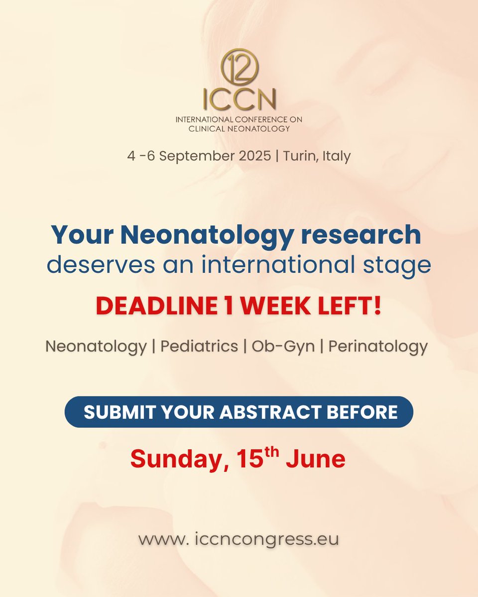ICCN_Congress's tweet image. Only 1 week left to submit your abstract for #ICCN2025.
Present your research in #Neonatology, #Perinatology, #Pediatrics, or #Obstetrics on an international stage.
Submit here✅: bit.ly/ICCN-ABSTRACT
Register to the congress 👉: bit.ly/ICCN-REGISTRAT…
@NeonatologiaMex
