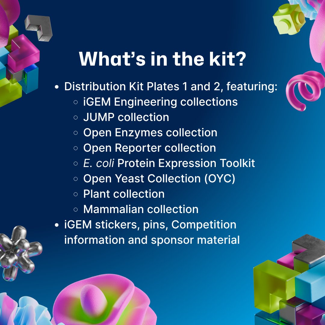 iGEM's tweet image. Distribution Kits have started shipping out to teams all around the world! While you’re waiting for your kit to arrive, check out this guide to learn what it is, what it contains and how to use it.