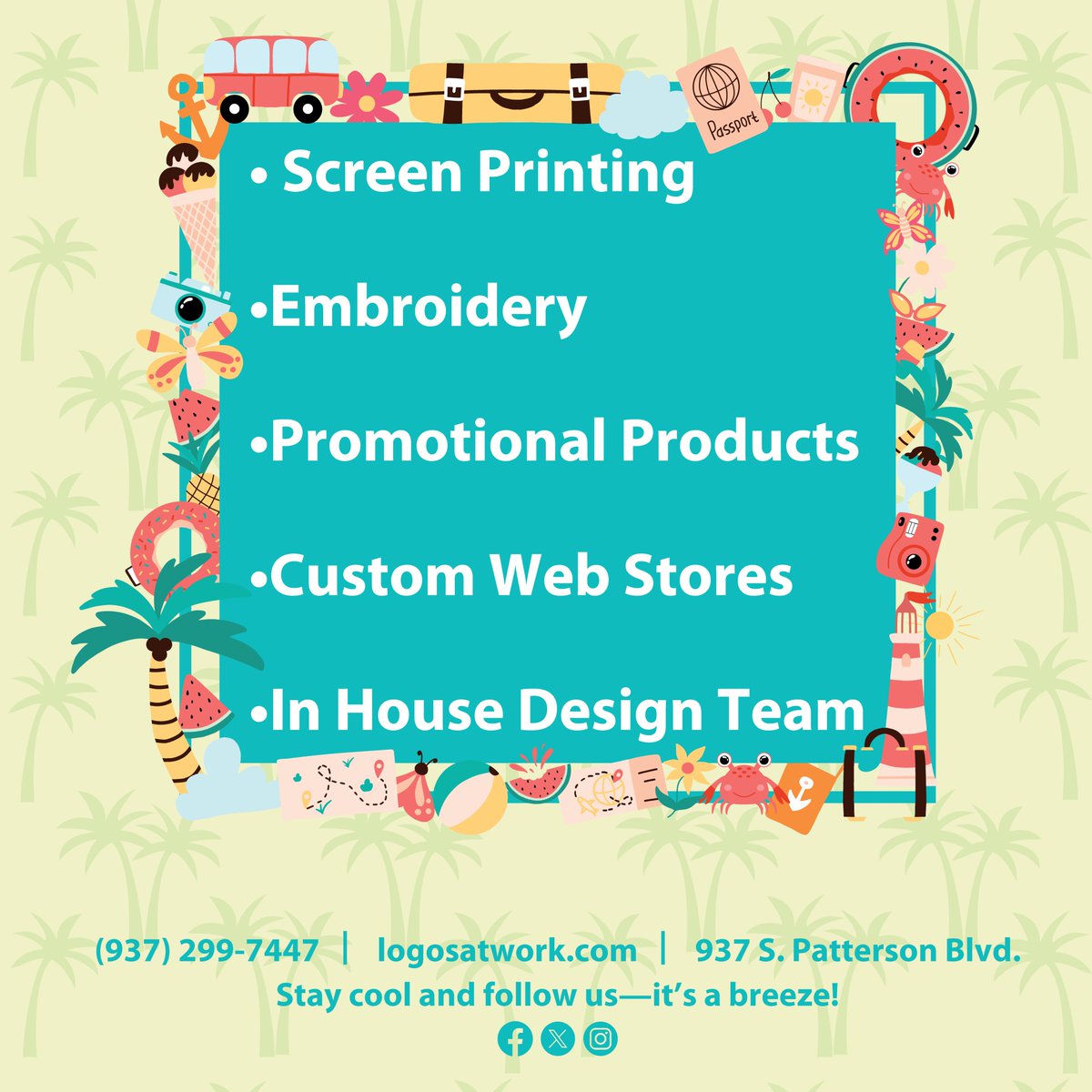 LogosatWork's tweet photo. Summer’s heating up, and so are our services! If you need screen printing, embroidery, or custom web stores, we’ve got the coolest solutions to bring your logo to life. 

#SummerVibes #CustomMerch #LogosAtWork #BringingLogosToLife https://t.co/Q3PyeOoRYn