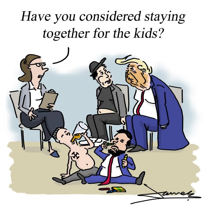 Counceling. Cartoon by James Mellor: buff.ly/QOZWqLZ

#Trump #Musk #bromance