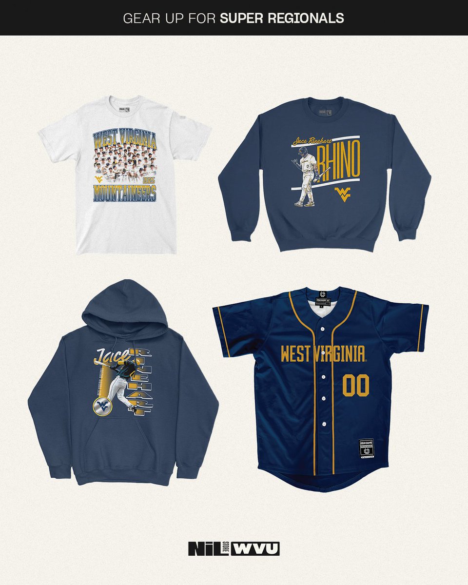 West Virginia NIL Store (@wvunilstore) on Twitter photo For a spot in Omaha!
Shop <a href="/WVUBaseball/">WVU Baseball</a> apparel as they head into Super Regionals.
Team and player specific designs all available: nil.store/west-virginia For a spot in Omaha!
Shop <a href="/WVUBaseball/">WVU Baseball</a> apparel as they head into Super Regionals.
Team and player specific designs all available: nil.store/west-virginia