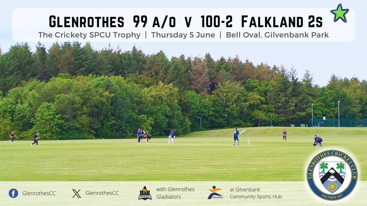 🏏 Glenrothes 99 a/o v 100-2 Falkland 2s
🏆 The Crickety SPCU Trophy
📅 Thursday 5 June

A few cricket theory lessons provided last night by a strong Falkland side, including hard-running whilst batting and being committed in the field.
 
🔗 Report glenrothescc.co.uk/teams/34582/ma…