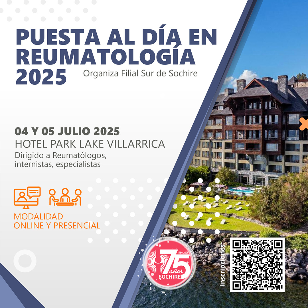 Filial Sur de Sochire los invita a participar de "Puesta al Día en Reumatología 2025" un nuevo curso a realizarse los dias 4 y 5 de julio del presente año en el Hotel Park Lake de Villarrica.
sochire.cl/puesta-al-dia-…