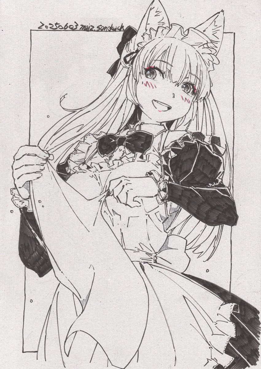 【アナログ2301:初夏のメイド】病院で描いた絵を自宅で仕上げ。
#モノクロ #メイド #狐娘 