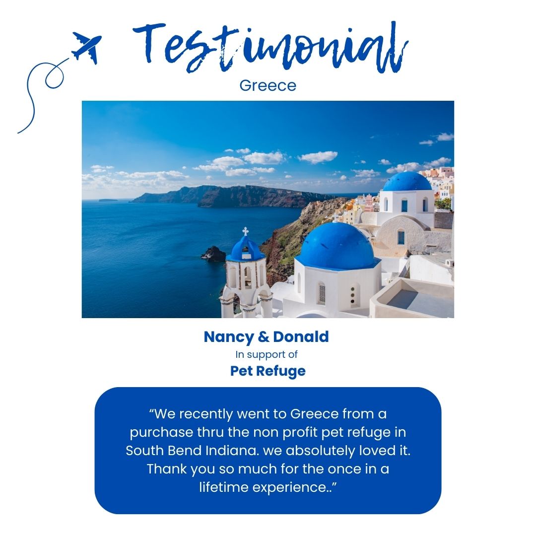 AmFundOrg's tweet photo. 🇬🇷 “We absolutely loved it… a once-in-a-lifetime experience.”
Nancy &amp; Donald traveled to Greece through a fundraiser for Pet Refuge—and made unforgettable memories. 💛✈️
#AmFund #TravelForACause #PetRefuge #GreeceAdventure https://t.co/LmvNu9KUOC