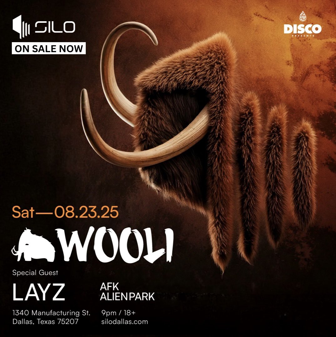 Tickets for <a href="/woolimusic/">🦣 WOOLI 🦣</a> SILO Dallas debut are on sale NOW💥🦣 

See you on Sat, August 23rd with <a href="/layzdubz/">ＬΛＹＺ</a> <a href="/AFKdubstep/">AFK</a> &amp; <a href="/AlienParkMusic/">AlienPark 🛸</a> 

🎟→ hive.co/l/wooli0823
