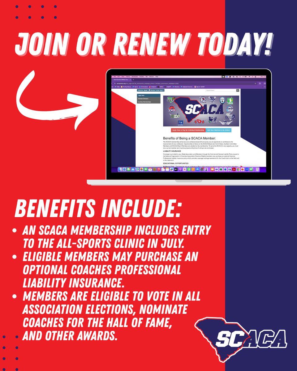 Not a member yet? Join SCACA today and gain access to this year’s All-Sports Clinic and more. Build your network. Level up your coaching. Let’s grow the game together! 🏅📣
Apply here: sccoaches.org