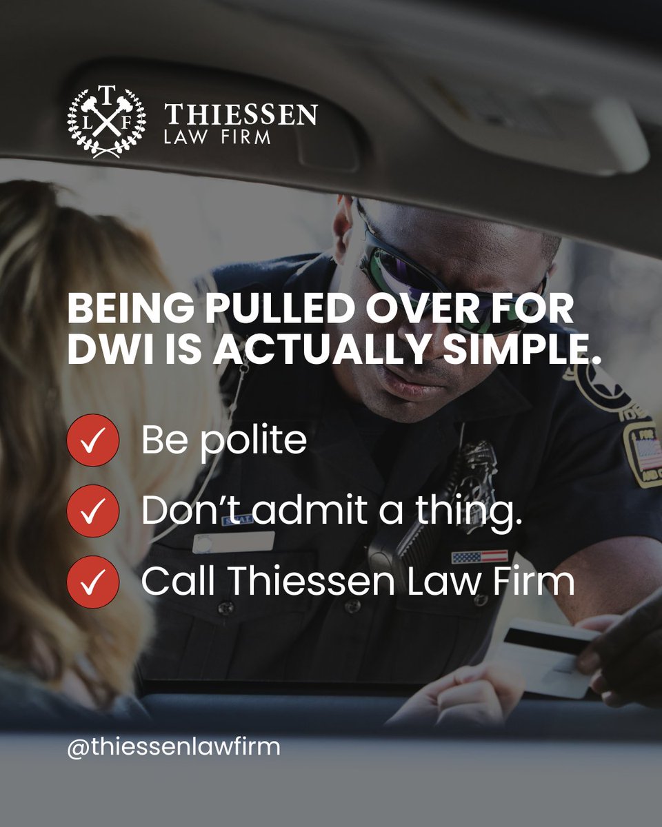 There’s really nothing complicated about getting a DWI. 

1️⃣ Be polite
2️⃣ Say nothing
3️⃣ Call Thiessen Law Firm: 713.864.9000

Keep quiet, and leave all of the complexity to your attorneys. 🚔🤝