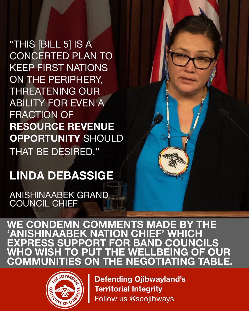🤦‍♂️🤬 — We condemn comments made by the ‘Anishinaabek Nation Chief’ which express support for Band Councils who wish to put the wellbeing of our communities on the Negotiating Table.

“This [Bill 5] is a concerted plan to keep First Nations on the periphery, threatening our