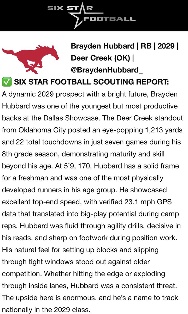 BraydenHubbard_'s tweet image. Thank you @sixstarfootball for the shout-out! 

@180PhysAthletic @MossisMadu @TheShaqMiller @CoachManella @Sooner7v7 @DeerCreekFB @PrepRedzoneOK @PrepRedzoneNext @PRZMichaelK @AlPopsFootball @AWilliamsUSA