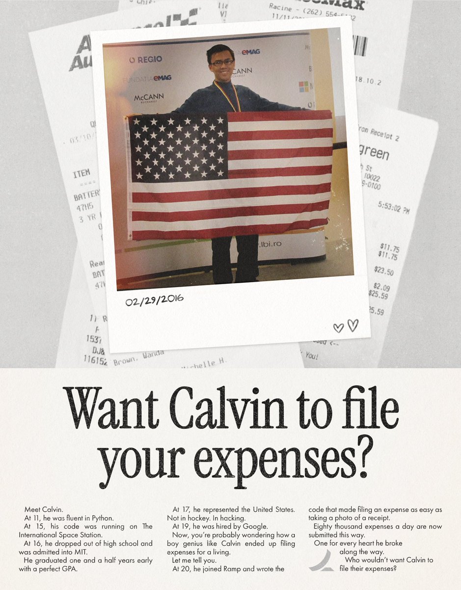 eglyman's tweet image. I first met Calvin in 2016.
Karim and I had just launched Paribus. We weren’t a big company. Our office was my kitchen table.
So when an email from a 17-year-old high school dropout landed in my inbox asking for an internship, I skimmed by it. Thankfully, Karim didn’t!
-…