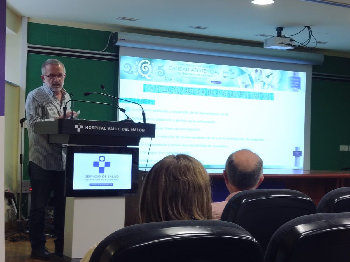 Ponencia: "La inteligencia artificial en las Revisiones Sistemáticas".  Lucy y Ángel Mones.
Biblioteca del #CAHU.  #ConPasqal2025 <a href="/PasQalAsturias/">PasQal</a>