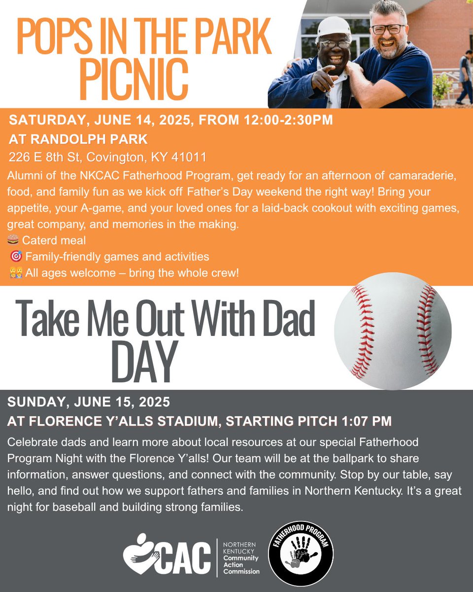 Celebrate Father’s Day weekend with us! Join us for two fun-filled events honoring dads and families in Northern Kentucky. Let’s make this Father’s Day weekend one to remember!  #FatherhoodFriday  #FamilyFun
