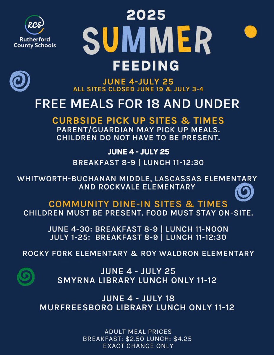 WBMS is a summer feeding site. Meals can be picked up at the back doors during the dates and times listed below.