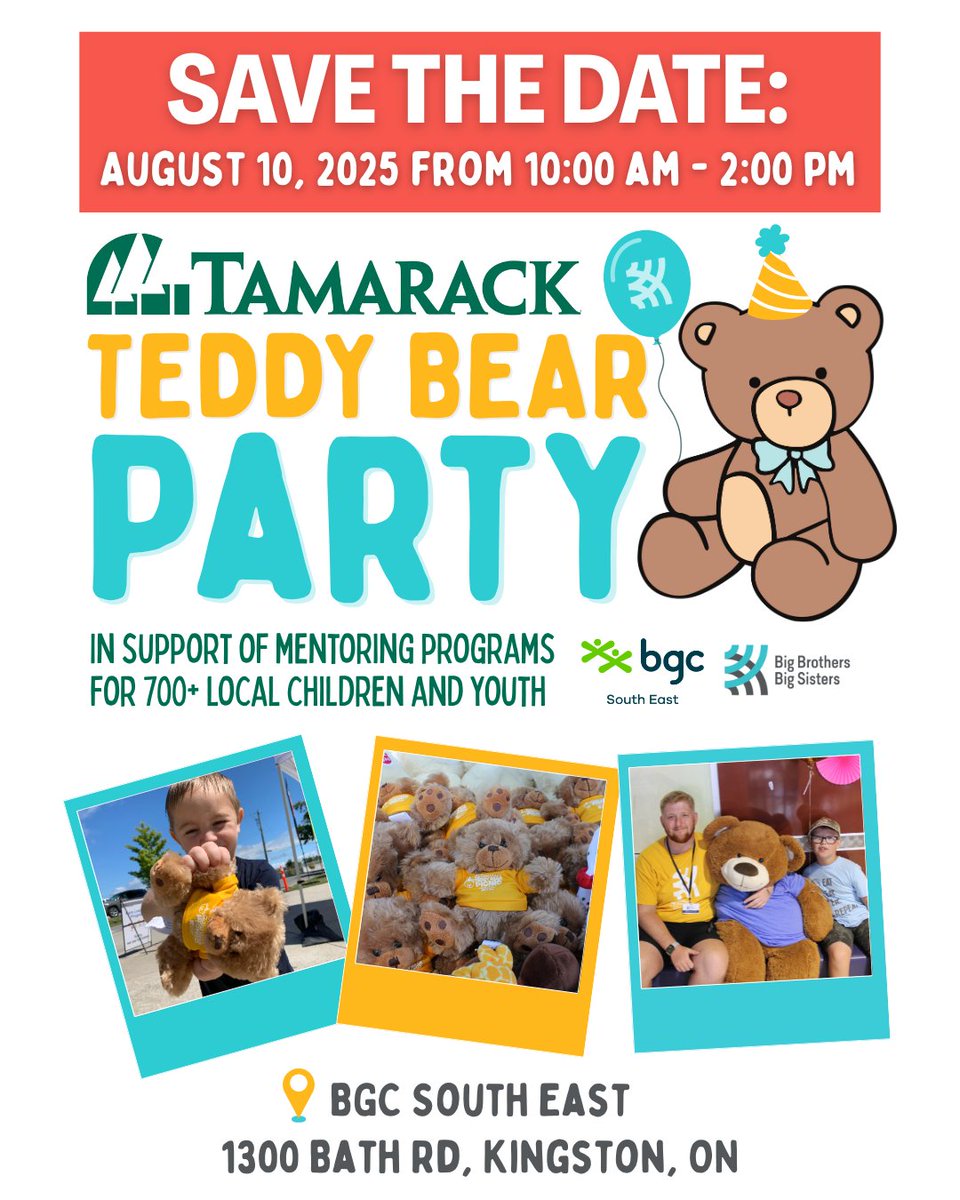 🎉 Save the Date! The Tamarack Teddy Bear Party is BACK and better than ever! 🧸🎈

Join us for a day full of family fun, all in support of mentoring programs for 700+ local children and youth.

Mark your calendars, you won’t want to miss it! More details coming soon.
