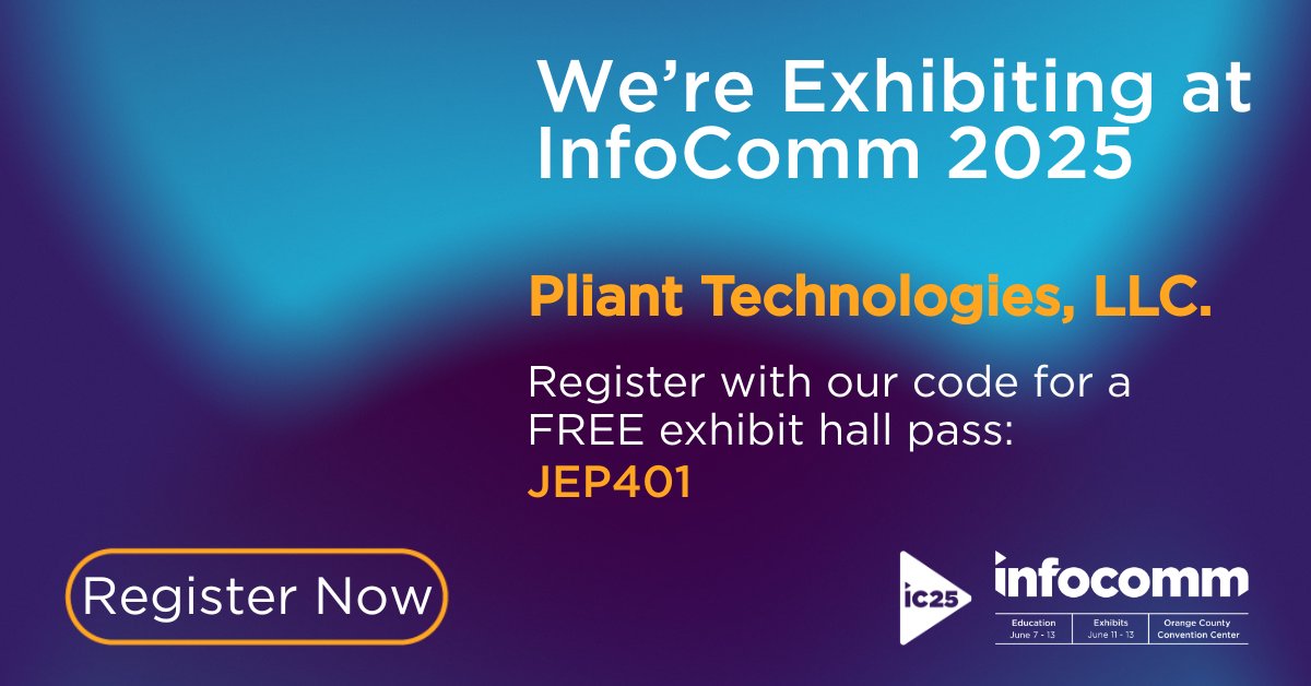 4Pliant's tweet image. Join us at InfoComm June 11-13!  Visit Pliant in booth #5049 to see what’s new in professional wireless intercom. Use this registration link  and add our VIP code for a free exhibit hall pass: 
invt.io/1exb7yqh61k #infocomm #wirelessintercom #infocomm2025