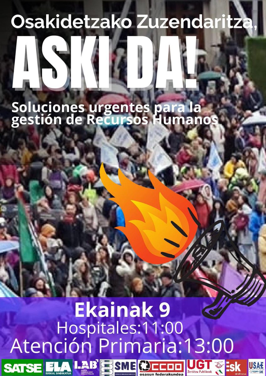 Zuen kudeaketa, Nazkagarria.
Astelehenean, ekainak 9
✅️11etan Ospital guztietan
✅️13etan Lehen Arretako zentro guztietan

ASKI DA!