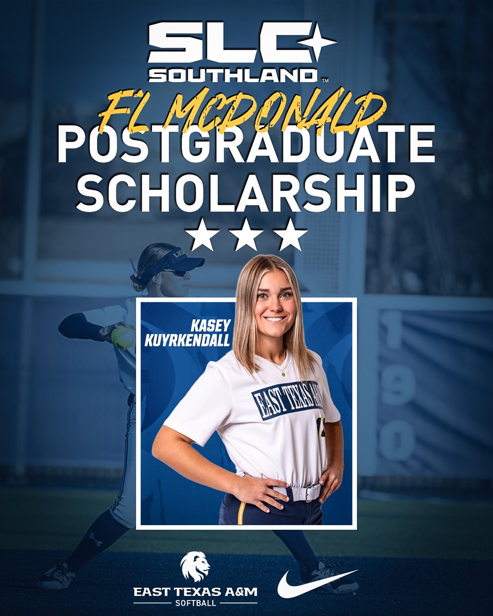East Texas A&M Lion Athletics (@lion_athletics) on Twitter photo .<a href="/Lion_Softball/">East Texas A&M Softball</a>'s Kasey Kuyrkendall is this year's recipient of the F.L. McDonald Postgraduate Scholarship from <a href="/SouthlandSports/">Southland Conference</a>! #HailET .<a href="/Lion_Softball/">East Texas A&M Softball</a>'s Kasey Kuyrkendall is this year's recipient of the F.L. McDonald Postgraduate Scholarship from <a href="/SouthlandSports/">Southland Conference</a>! #HailET