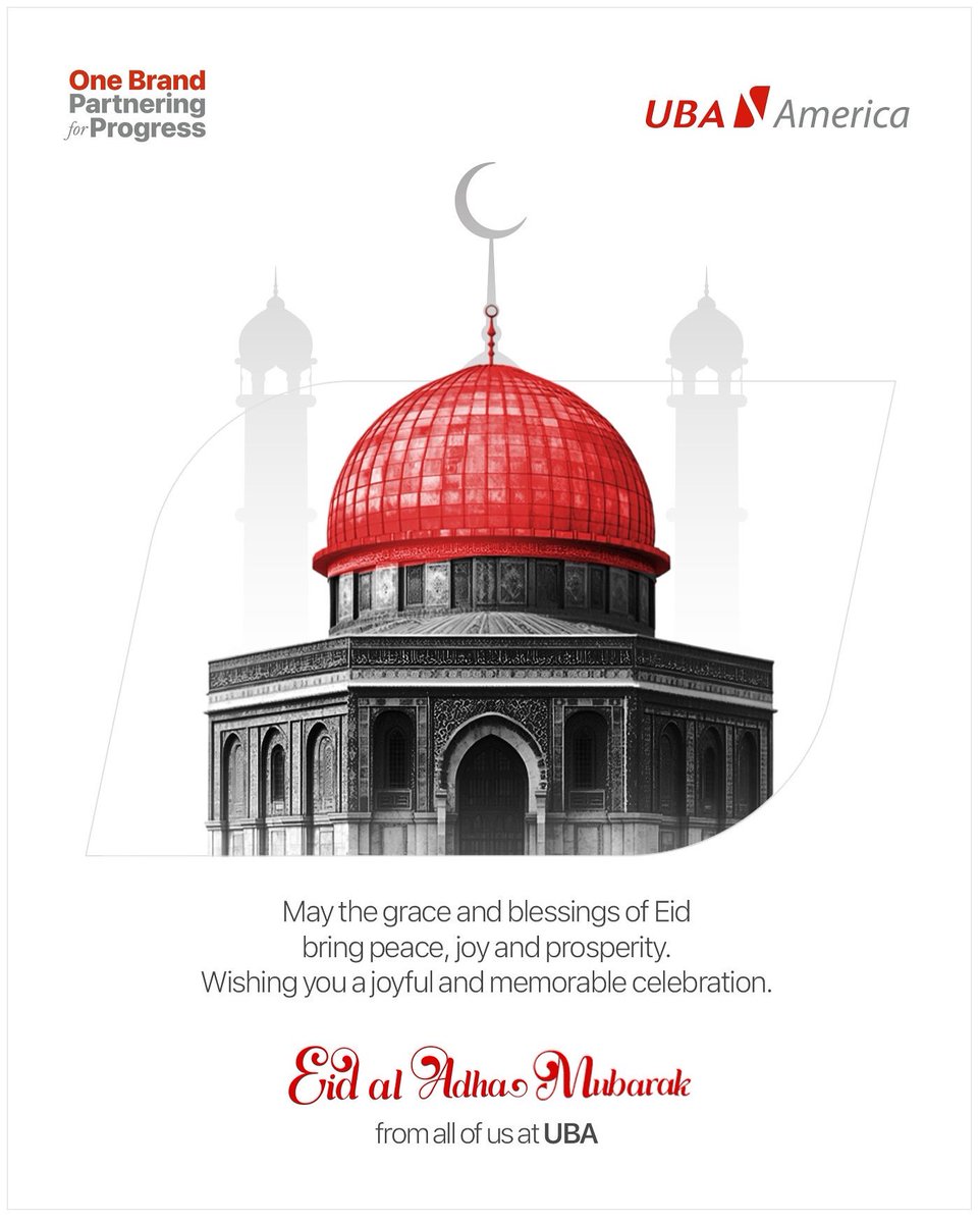 𝙀𝙞𝙙 𝙈𝙪𝙗𝙖𝙧𝙖𝙠! ✨🌙

May this blessed day bring joy, peace and countless blessings to you and your loved ones.

From all of us at UBA America - Eid Mubarak 

#AfricasGlobalBank #EidMubarak