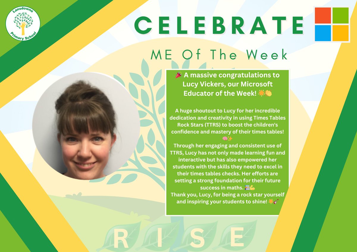 LansdowneME10's tweet image. Huge shoutout to Lucy Vickers—our #MicrosoftEducator of the Week! 🧠🌟
Lucy’s brilliant use of @TTRockStars has boosted her pupils’ confidence and mastery of times tables through engaging, empowering practice! 💪📚
@MicrosoftEdu @thestouracademy #RISE #EdTech #MIEExpert