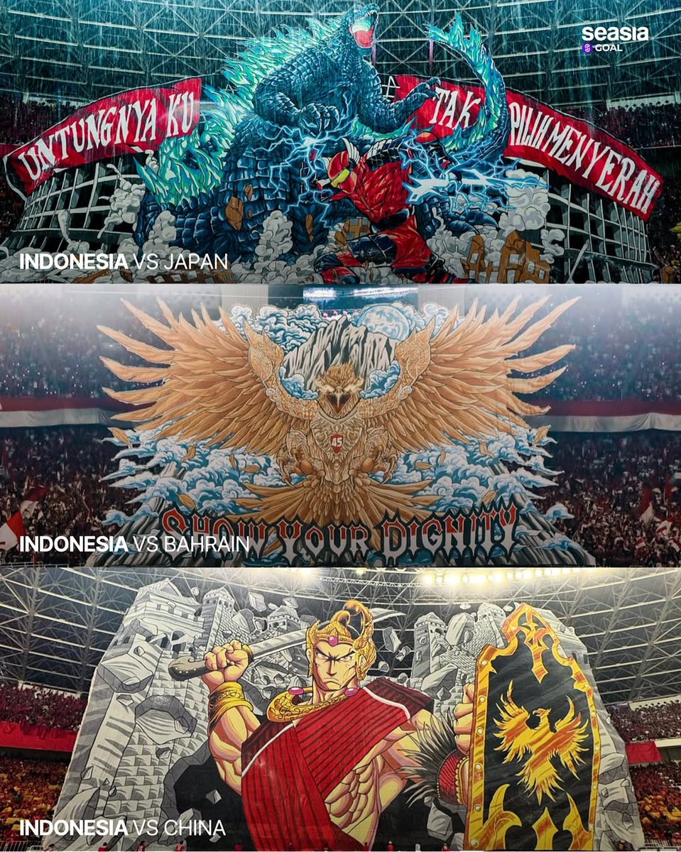 Koreo dari pendukung timnas Indonesia di match home kualifikasi Piala Dunia 2026.

Keren semua ya. Yang mana favorit kalian? 

📷 seasiagoal