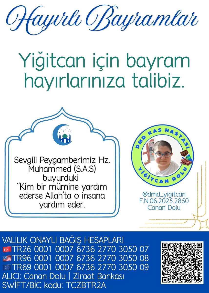Bu bayramda Yiğitcan'ı da sevindirebilirsiniz 😓🍀 #KurbanBayramı #kurbanbayramı2025 #DMDtedaviBekliyor #dmdninumudusensin #7500AileİlaçBekliyor