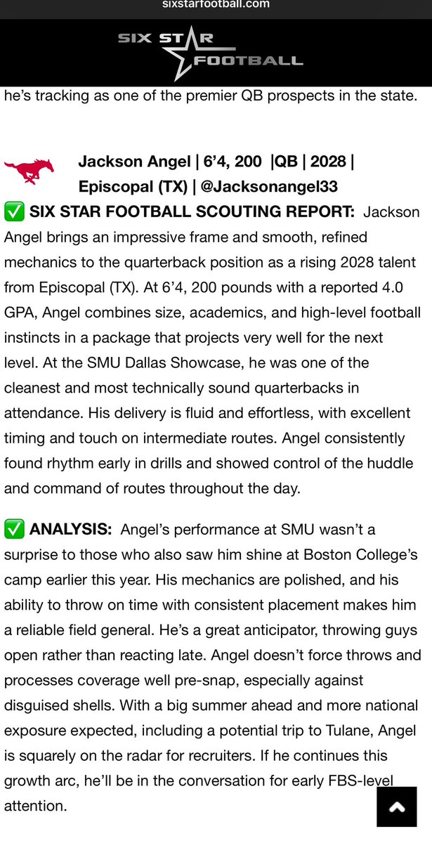 Jackson Angel (@jacksonangel33) on Twitter photo Thank you <a href="/sixstarfootball/">Six Star Football | PLUS+</a> for the write up. I definitely appreciate it and really enjoyed my time at <a href="/SMUFB/">SMU Football</a> Thank you <a href="/sixstarfootball/">Six Star Football | PLUS+</a> for the write up. I definitely appreciate it and really enjoyed my time at <a href="/SMUFB/">SMU Football</a>