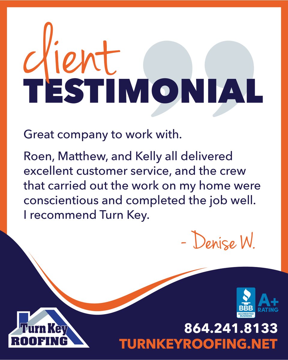 From our office team to our crew on-site, we’re committed to making your roofing experience smooth, professional, and stress-free. 

We’re so glad you felt the Turn Key difference, Denise! Thank you for the recommendation! ⭐

TurnKeyRoofing.net

#TurnKeyRoofing #Roofing