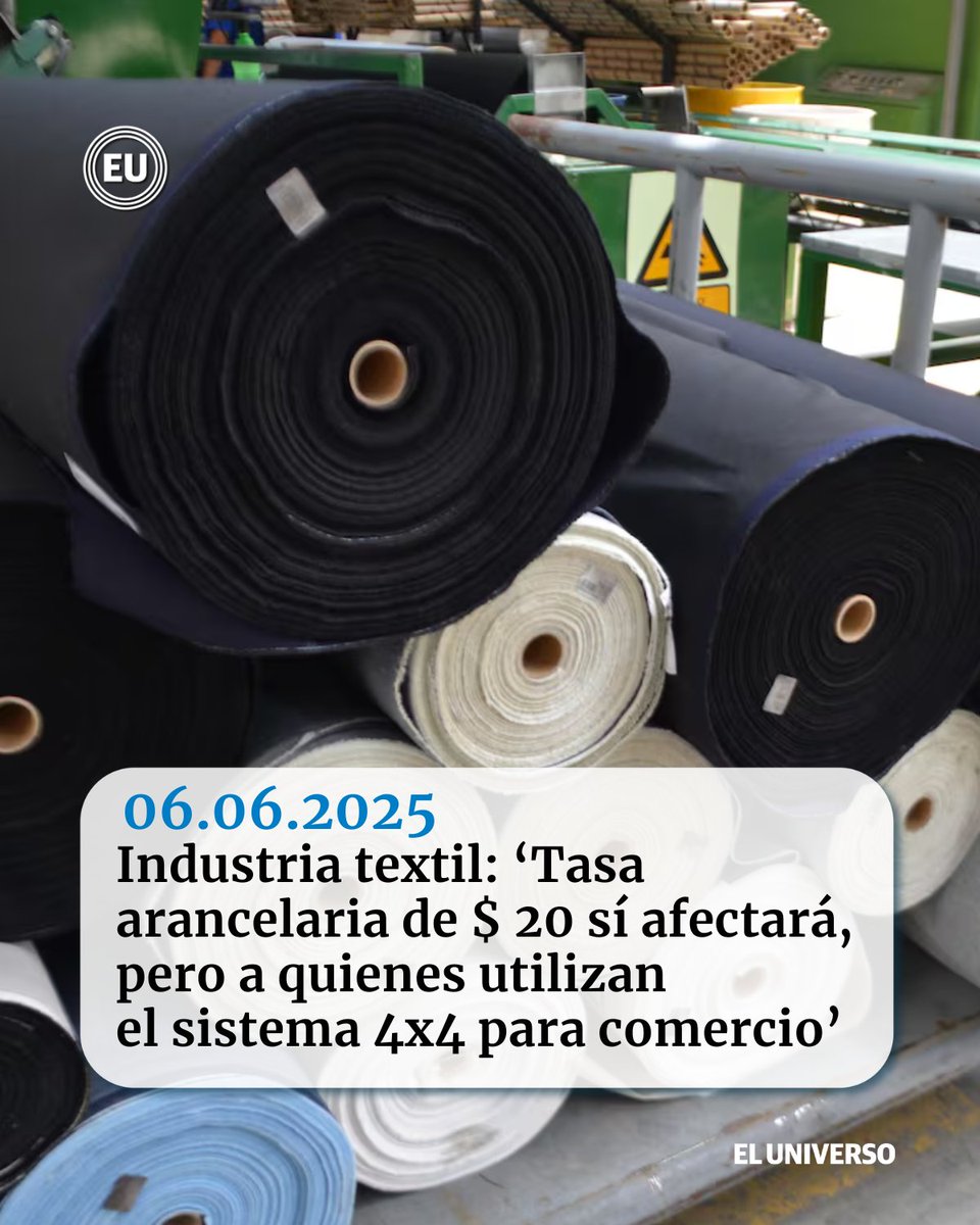 eluniversocom's tweet image. Industria #textil: ‘Tasa arancelaria de $ 20 sí afectará, pero a quienes utilizan el sistema 4x4 para comercio’ ow.ly/yZZ650W5vkF