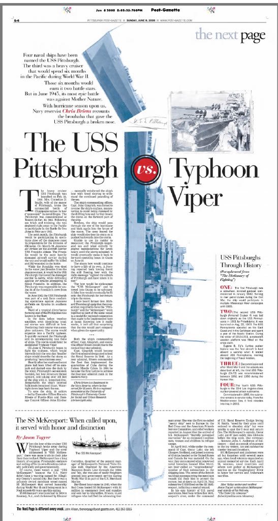 More on the WW2 story of the USS Pittsburgh.  With a sidebar on the SS McKeesport.