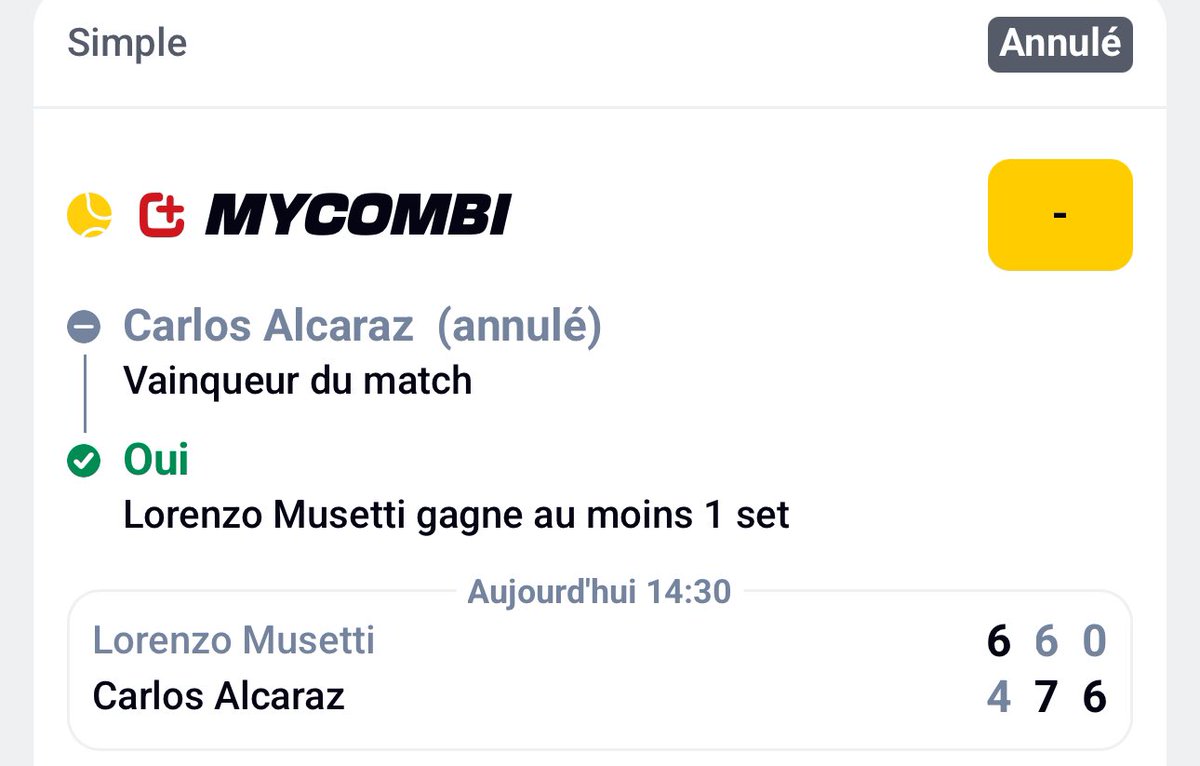 MaxBetfr's tweet photo. Comment ça vous payez pas le set de Musetti ???? @Betclic https://t.co/rWJrqg5Iwr