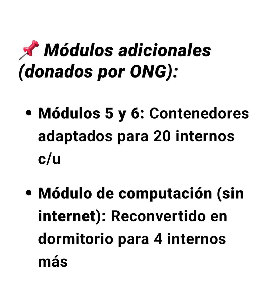 PuntaPeucoHoy's tweet photo. PUNTA PEUCO INFORMA
Junio de 2025📌

Nosotros, los internos del penal Punta Peuco, nos vemos en la necesidad de alzar la voz y relatar lo que verdaderamente ocurre dentro de este recinto, frente a los anuncios mediáticos y las decisiones improvisadas del Gobierno actual.

El pasado martes 3 de junio, recibimos la visita de una numerosa comitiva de funcionarios de Gendarmería, personal del Ministerio de Justicia, arquitectos y encargados de comunicaciones. Esta visita ocurrió inmediatamente después de que el Presidente Gabriel Boric anunciara en su Cuenta Pública 2025 la "transformación" de Punta Peuco en una cárcel común, como supuesto acto de justicia histórica.

Lo que presenciamos fue una evaluación técnica para ampliar la capacidad del penal y mezclar en este recinto a delincuentes comunes con militares condenados hace más de 50 años por hechos de contexto histórico, muchos de nosotros con edades avanzadas y serios problemas de salud.

"La realidad que ocultan"

Punta Peuco fue construido originalmente para 36 internos. Sin embargo, gracias a nuestro propio esfuerzo y el apoyo de algunas ONG, se realizaron ampliaciones para responder al aumento de población penal.

Se sumaron dos contenedores habilitados como dormitorios (20 personas cada uno).

Se transformaron espacios comunes y talleres en habitaciones improvisadas.

Hoy incluso hay internos durmiendo en comedores.

Hoy somos 138 internos.

La capacidad estructural del penal, está sobrepasado.

La electricidad está al borde del colapso.

El agua debe ser traída en camiones aljibe.

El sistema de alcantarillado necesita apoyo permanente de camiones limpiafosas.

《 Lo más insólito: los técnicos del Gobierno llegaron con planos "desactualizados", sin tener idea de las condiciones reales del recinto.》

" La verdadera pregunta "
 
¿Dónde están los privilegios que tanto repiten?
¿Dónde está la justicia, cuando se planifica exponer a adultos mayores y enfermos a convivir con delincuentes de alta peligrosidad?
¿Dónde está la humanidad de un Gobierno que se dice defensor de los Derechos Humanos?

Aquí no hay justicia.
Aquí hay venganza.
Y se ejecuta desde la ignorancia, el revanchismo y el desprecio.

Nosotros, los internos de Punta Peuco, no pedimos privilegios. Pedimos trato digno, proporcionalidad y verdad.
Y esta declaración no es para exigir nada más que eso, la realidad que se esconde tras los discursos grandilocuentes y las cámaras de televisión.

Agradecemos sinceramente a quienes nos ayudan a visibilizar y difundir esta realidad.
Su apoyo es fundamental para que la verdad no quede sepultada bajo el ruido del odio con apariencia de justicia, ni bajo la indiferencia de quienes han elegido olvidar.

Internos Penal 
Punta Peuco

.@GobiernodeChile
.@PoderJudicialcl .@CIDH 
.@MinjuDDHH
.@CorteIDH .@inddhh #CorteSupremaChile
.@CHVNoticias .@canal13 .@meganoticiascl 
.@Camara_cl  .@Senado_Chile
.@elmostrador .@latercera
.@ElMercurio_cl
.@biobio .@Gendarmeria_CL @TVN @canal13 @chvnoticias @CNNChile

#cuentapublica2025
#PRESOS #Militares