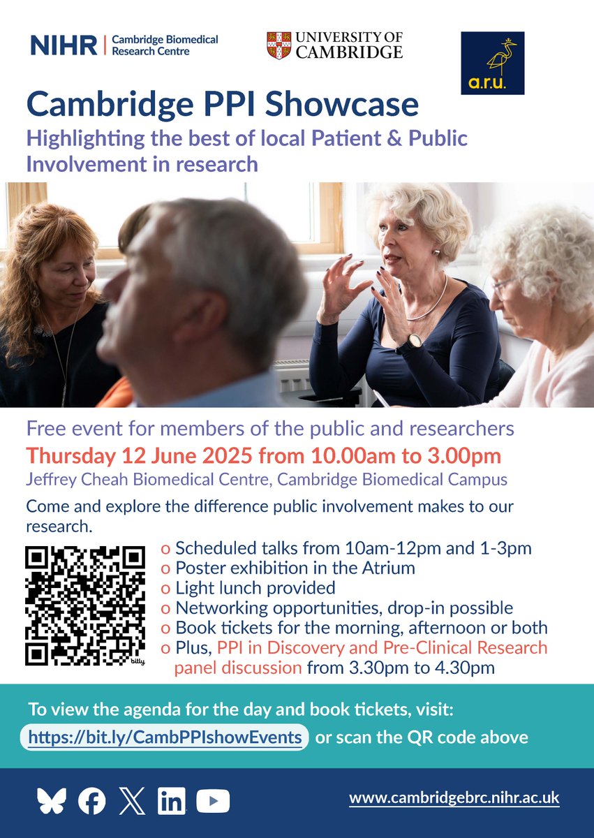 NIHR Cambridge Biomedical Research Centre (@cambridgebrc) on Twitter photo PPI Showcase! Thursday 12th June! Afternoon talks highlighting the best of local PPI include: How PPIE can get you over the starting line <a href="/Cambridge_Uni/">Cambridge University</a> Prostate cancer: diet & gut health <a href="/CUH_NHS/">Cambridge University Hospitals NHS</a> <a href="/AngliaRuskin/">ARU</a> <a href="/CAMBRIDGE_CEU/">BHF Cardiovascular Epidemiology Unit at Cambridge</a> <a href="/NIHRBioResource/">NIHR BioResource</a> <a href="/MRC_Epid/">MRC Epidemiology Unit</a> <a href="/CamNeuro/">Cam Neuroscience</a> <a href="/OTR_Cambridge/">Office for Translational Research, SCM, UoC</a> PPI Showcase! Thursday 12th June! Afternoon talks highlighting the best of local PPI include: How PPIE can get you over the starting line <a href="/Cambridge_Uni/">Cambridge University</a> Prostate cancer: diet & gut health <a href="/CUH_NHS/">Cambridge University Hospitals NHS</a> <a href="/AngliaRuskin/">ARU</a> <a href="/CAMBRIDGE_CEU/">BHF Cardiovascular Epidemiology Unit at Cambridge</a> <a href="/NIHRBioResource/">NIHR BioResource</a> <a href="/MRC_Epid/">MRC Epidemiology Unit</a> <a href="/CamNeuro/">Cam Neuroscience</a> <a href="/OTR_Cambridge/">Office for Translational Research, SCM, UoC</a>