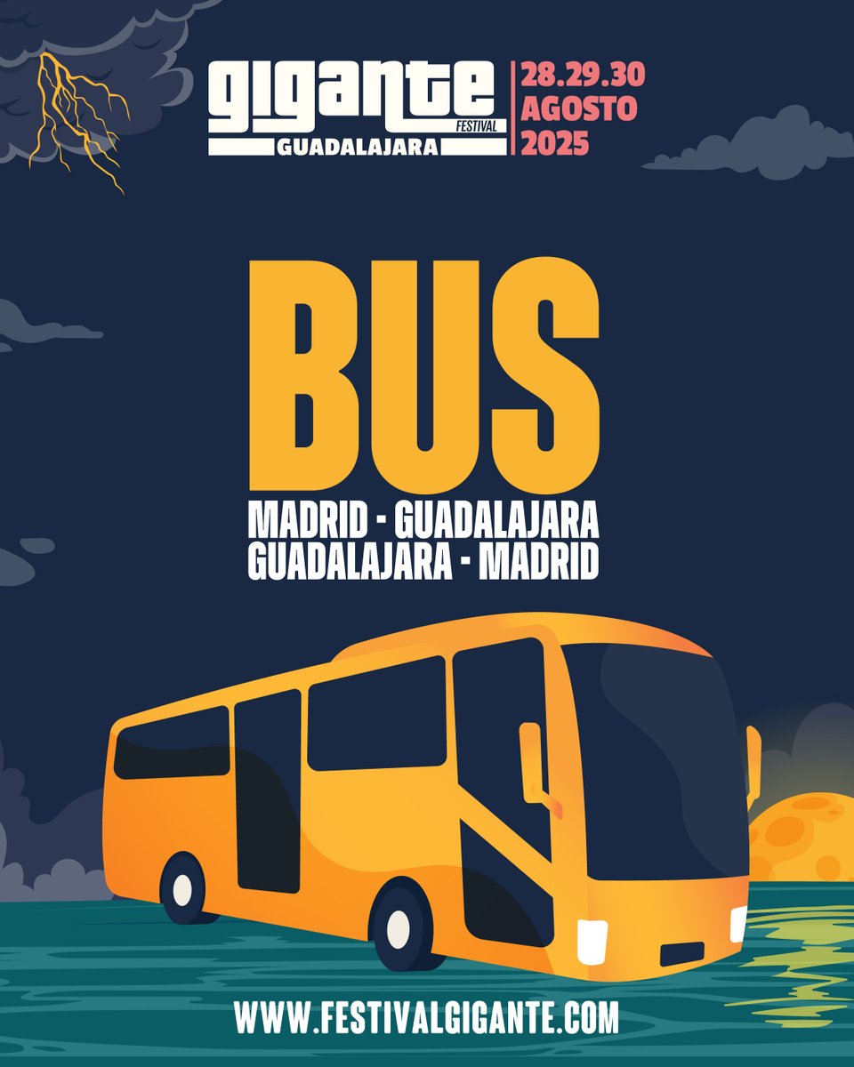 Concertados.com (@concertados) on Twitter photo ¡Y ojo, que si vienes desde Madrid y no quieres pillar coche, ya está disponible el BUS GIGANTE! 🚌 <a href="/FestivalGigante/">Festival Gigante</a>.
MADRID - GIGANTE 👉 concertados.com/evento/bus-mad…
GIGANTE - MADRID 👉 concertados.com/evento/bus-gua… ¡Y ojo, que si vienes desde Madrid y no quieres pillar coche, ya está disponible el BUS GIGANTE! 🚌 <a href="/FestivalGigante/">Festival Gigante</a>.
MADRID - GIGANTE 👉 concertados.com/evento/bus-mad…
GIGANTE - MADRID 👉 concertados.com/evento/bus-gua…