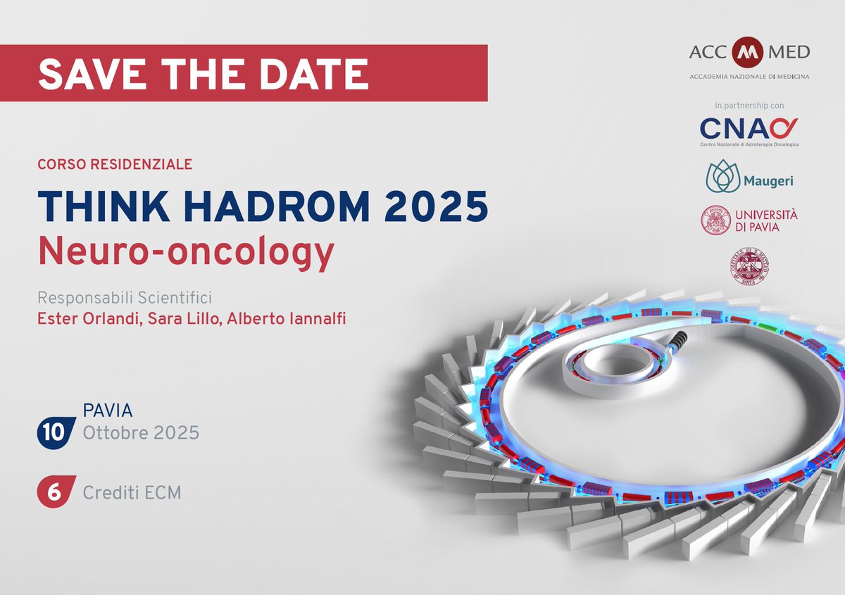 Centro Nazionale di Adroterapia Oncologica (@fond_cnao) on Twitter photo SAVE THE DATE!⏰CNAO, in collaborazione con Accademia Nazionale di Medicina, Maugeri, Università degli Studi di Pavia e Fondazione I.R.C.C.S. Policlinico San Matteo Pavia, presenta due Corsi residenziali
Info: accmed.org
segreteriacorsi@accmed.org SAVE THE DATE!⏰CNAO, in collaborazione con Accademia Nazionale di Medicina, Maugeri, Università degli Studi di Pavia e Fondazione I.R.C.C.S. Policlinico San Matteo Pavia, presenta due Corsi residenziali
Info: accmed.org
segreteriacorsi@accmed.org
