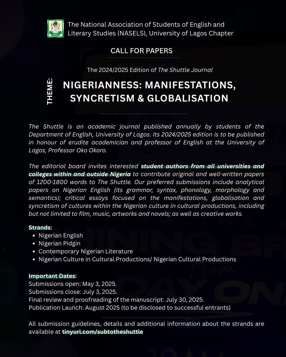 General submissions are open until July 1st 2025. All details are here: tinyurl.com/subtotheshuttle. Please consider submitting to The Shuttle.