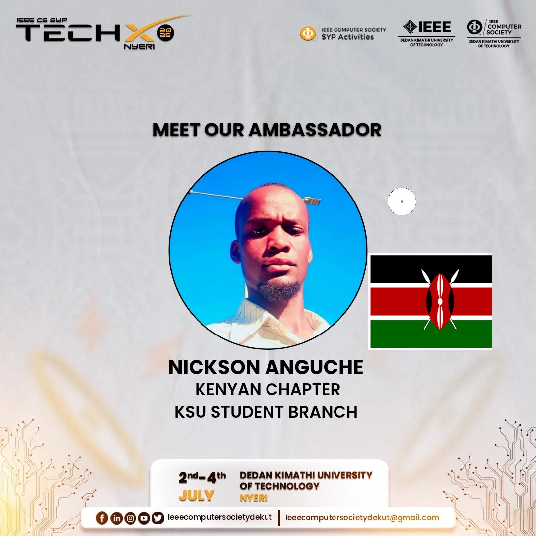 AngucheNic7600's tweet image. Thrilled and excited to be a proud ambassador of IEEE COMPUTER SOCIETY #CStechx 
#cssyp
#ieeecs
#techxnyeri
#IEEEPESKENYA
