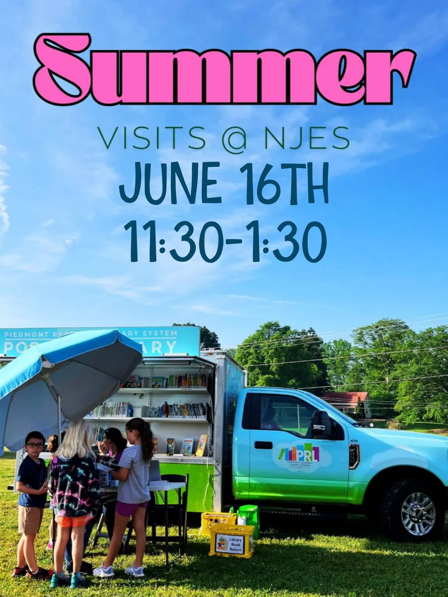troy_tjohnson's tweet photo. Grab a Book, Grow a Reader - June 16th at NJES!
🚐 The bookmobile is coming to NJES!
🗓️ June 16th ⏰11:30 AM - 1:30 PM!
📚 Come by the school and grab some great books - NO library card needed for NJES students!
#NJESReads #JCSSReads #GrowingTogetherAtNJES https://t.co/ImRuALVLH4