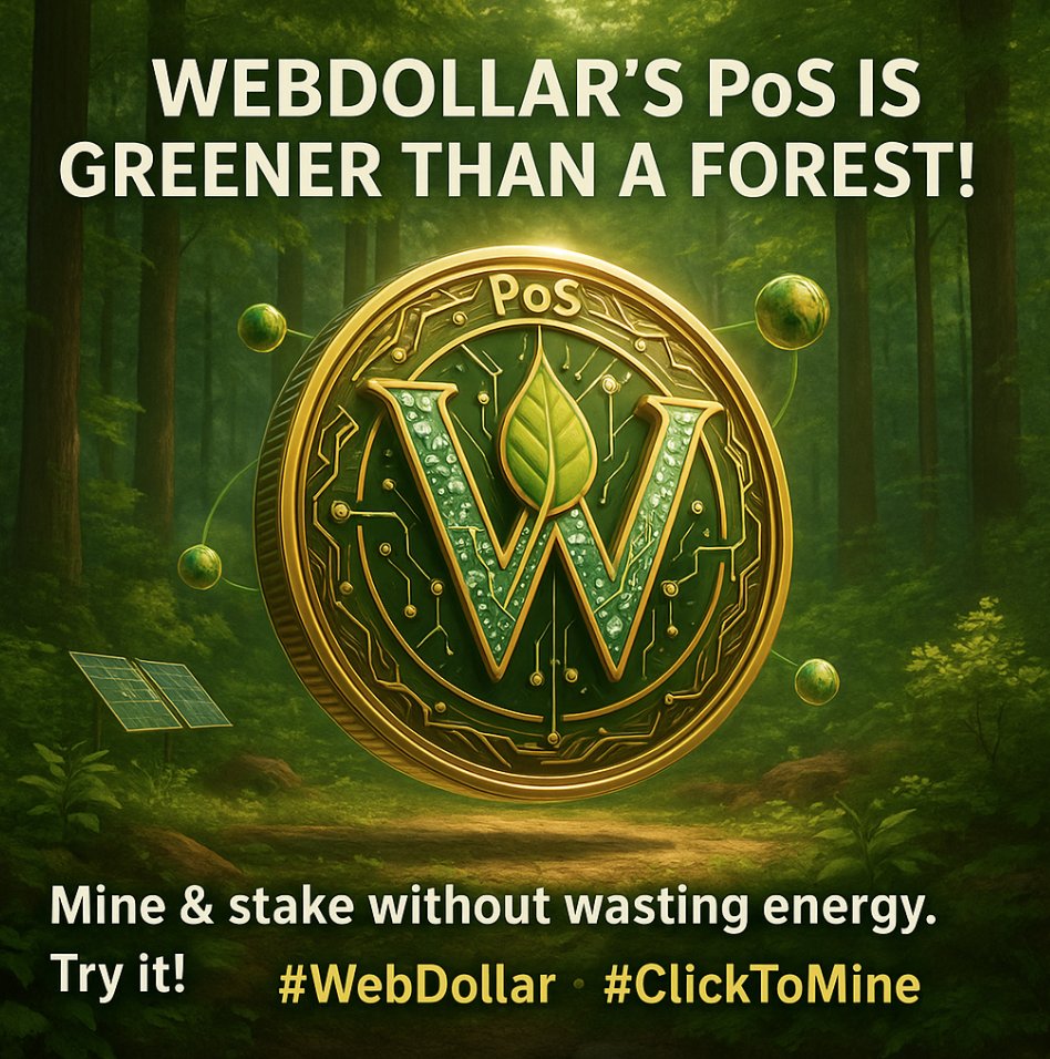 webdollarfans's tweet photo. #WebDollar’s PoS is greener than a forest! Mine & stake without wasting energy.
Try it!
#ClickToMine #ProofOfStake Own #Blockchain #wallet #StakingReward #Deflationary #cryptocurrency #green #SustainableBlockchain #InvestSmart #DeFi #Finance #NFTs #Bitcoin #Crypto #Web3 #AI https://t.co/HK3ZvpOIIJ