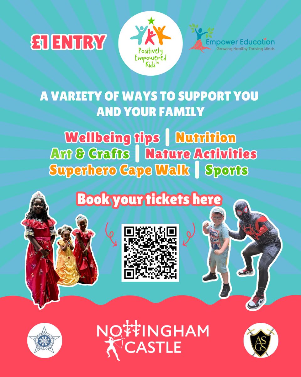 ChalleNGe (@challengenottm) on Twitter photo Get your tickets for <a href="/EmPowerKid2020/">PositivelyEmpoweredKids</a> festival
📅Sunday 22 June 10-5pm
£1 <a href="/NottmCastle/">Nottingham Castle</a> then all FREE activities
Fun, family festival celebrating all things well-being for children and young people. Activities, performances, stalls, info and superheroes, and we will be there too! Get your tickets for <a href="/EmPowerKid2020/">PositivelyEmpoweredKids</a> festival
📅Sunday 22 June 10-5pm
£1 <a href="/NottmCastle/">Nottingham Castle</a> then all FREE activities
Fun, family festival celebrating all things well-being for children and young people. Activities, performances, stalls, info and superheroes, and we will be there too!